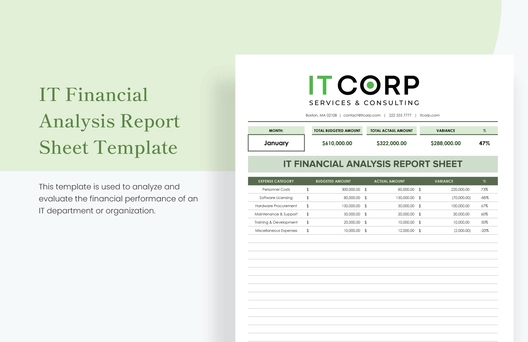 IT Financial Analysis Report Sheet Template