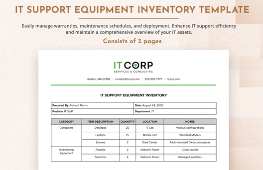 IT Support Equipment Inventory Template
