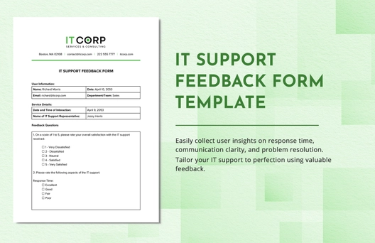 IT Support Feedback Form Template