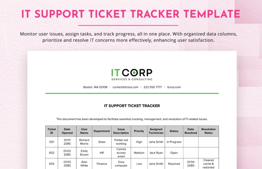 IT Support Ticket Tracker Template