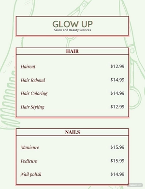 Hair Salon Menu Template