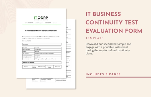 IT Business Continuity Test Evaluation Form Template