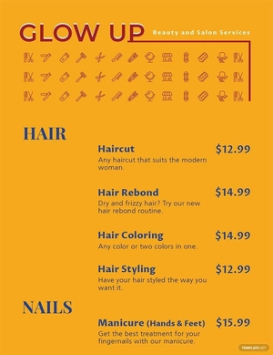 Beauty Salon Menu Template