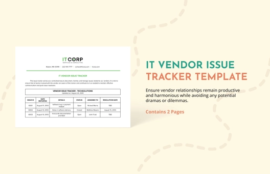 IT Vendor Issue Tracker Template IT Vendor Issue Tracker Template