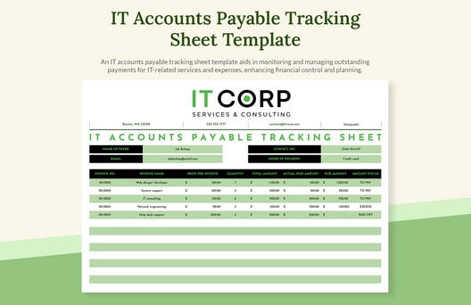 IT Accounts Payable Tracking Sheet Template