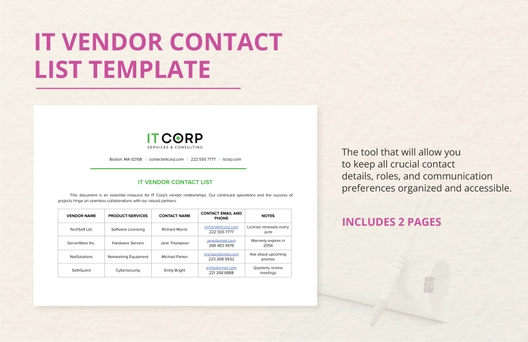 IT Vendor Contact List Template