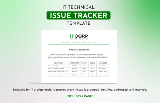 IT Technical Issue Tracker Template IT Technical Issue Tracker Template