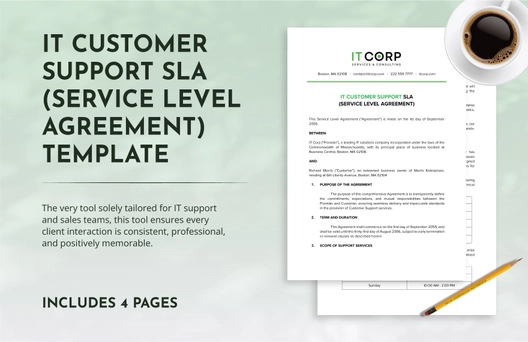 IT Customer Support SLA (Service Level Agreement) Template