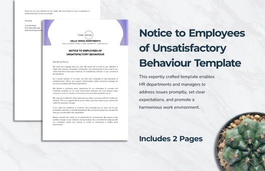 Notice to Employees of Unsatisfactory Behavior Template