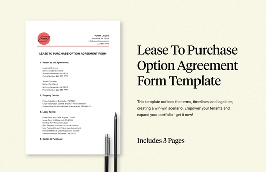 Lease To Purchase Option Agreement Form Template