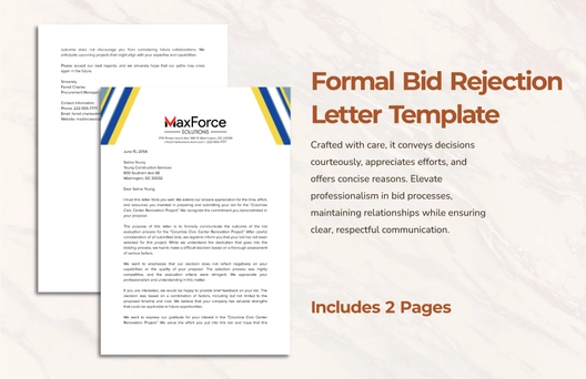 Formal Bid Rejection Letter Template