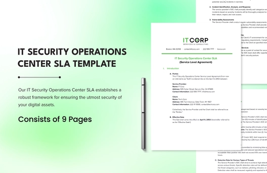 IT Security Operations Center SLA (Service Level Agreement) Template