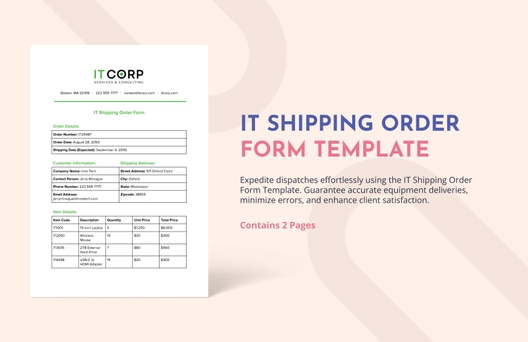 IT Shipping Order Form Template