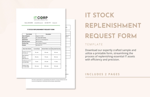 IT Stock Replenishment Request Form Template