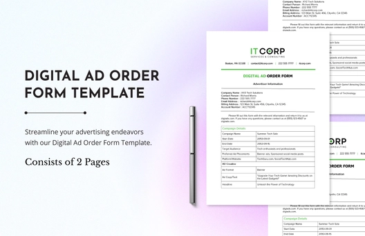 Digital Ad Order Form Template