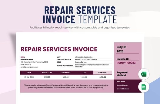 Repair Services Invoice Template