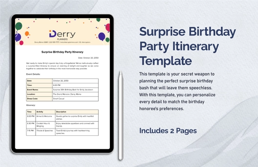 Surprise Birthday Party Itinerary Template Surprise Birthday Party Itinerary Template