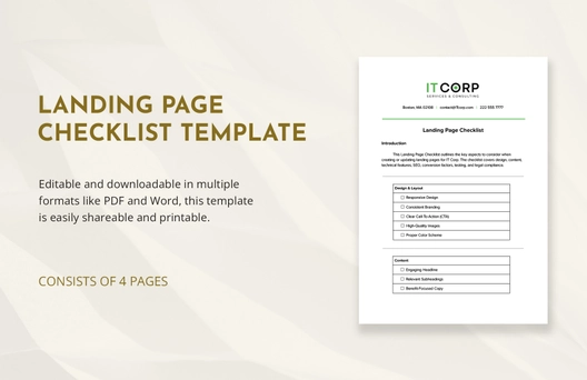 Landing Page Checklist Template Landing Page Checklist Template