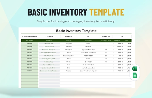 Basic Inventory Template Basic Inventory Template