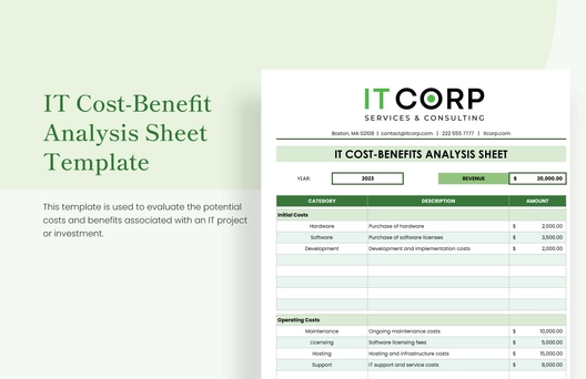 IT Cost-Benefit Analysis Sheet Template