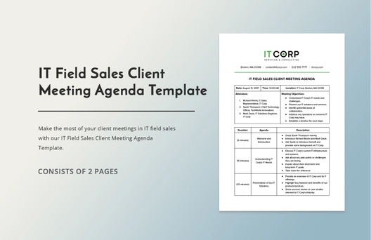 IT Field Sales Client Meeting Agenda Template IT Field Sales Client Meeting Agenda Template