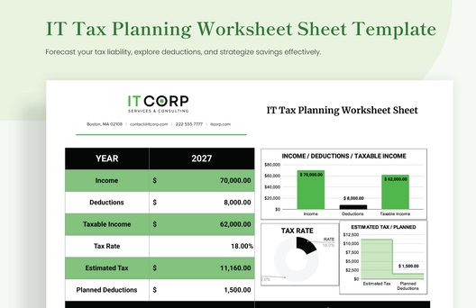 IT Tax Planning Worksheet Sheet Template