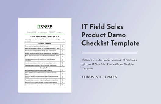 IT Field Sales Product Demo Checklist Template IT Field Sales Product Demo Checklist Template
