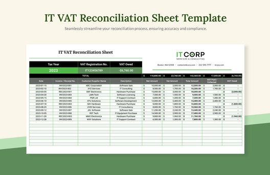 IT VAT Reconciliation Sheet Template
