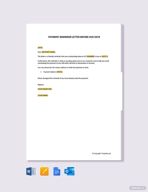 Payment Reminder Letter Before Due Date