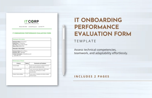 IT Onboarding Performance Evaluation Form Template IT Onboarding Performance Evaluation Form Template