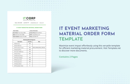 IT Event Marketing Material Order Form Template