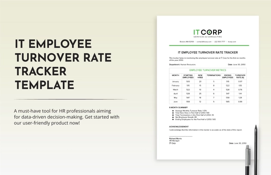 IT Employee Turnover Rate Tracker Template
