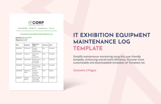 IT Exhibition Equipment Maintenance Log Template