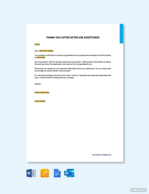 Sample Thank You Letter After Job Acceptance