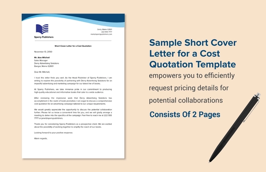 Sample Short Cover Letter for a Cost Quotation Template