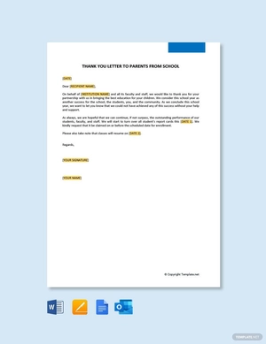 Thank You Letter to Parents from School
