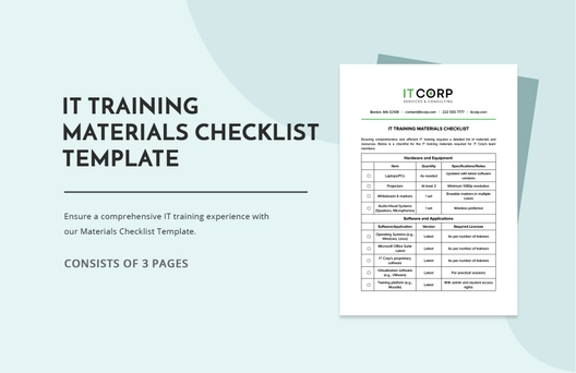 IT Training Materials Checklist Template