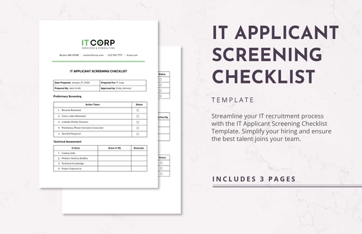 IT Applicant Screening Checklist Template IT Applicant Screening Checklist Template