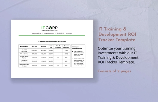 IT Training & Development ROI Tracker Template IT Training & Development ROI Tracker Template