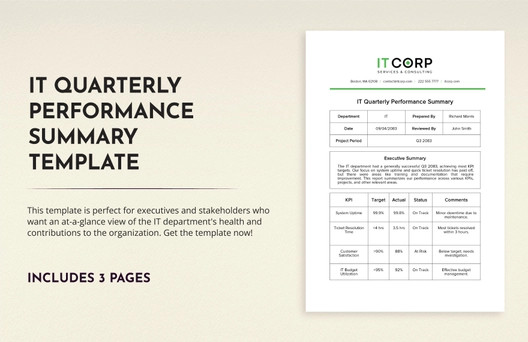IT Quarterly Performance Summary Template