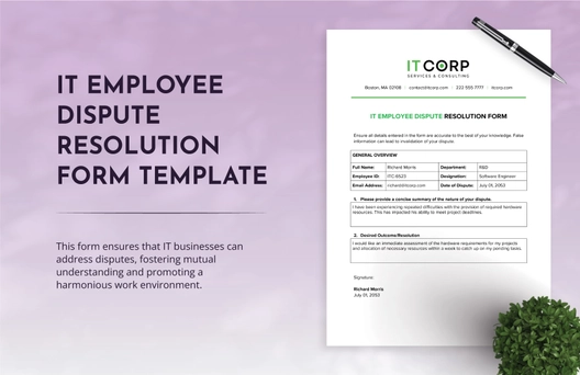 IT Employee Dispute Resolution Form Template