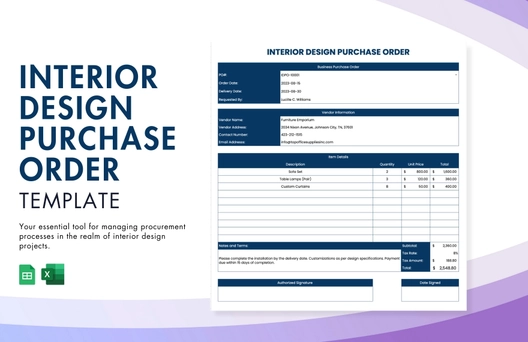 Interior Design Purchase Order Template