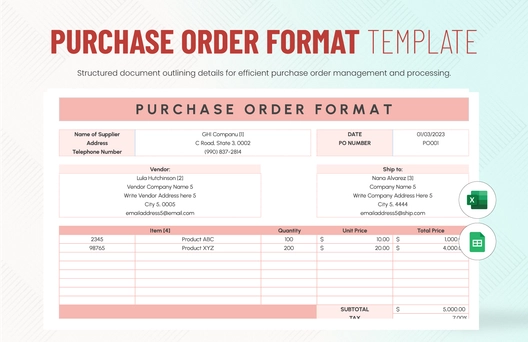 Purchase Order Format Template