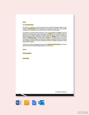 Job Application Letter for Assistance Manager