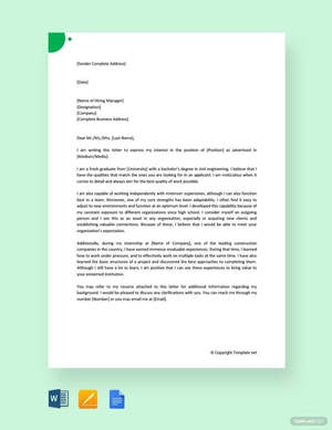 Job Application Letter for Fresher Engineer