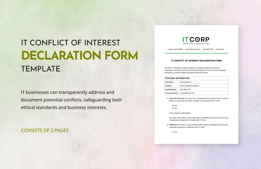 IT Conflict of Interest Declaration Form Template