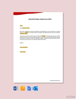 Job Offer Denial Thank You Letter
