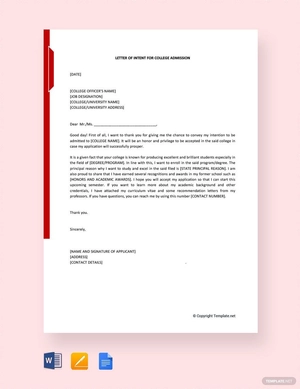 Letter Of Intent for College Admission