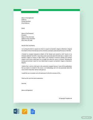 Letter of Intent for University Application