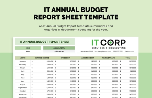 IT Annual Budget Report Sheet Template